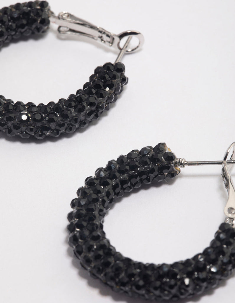 Coated Black Jet Crescent Hoop Earrings 20mm