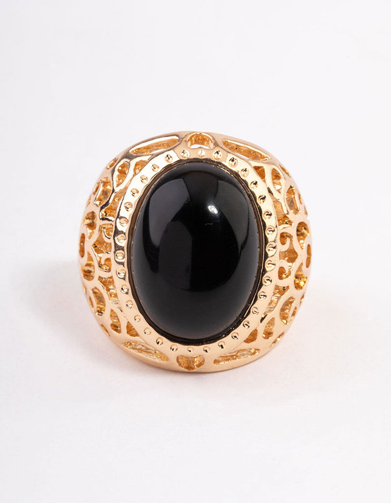 Gold Black Filigree Ring