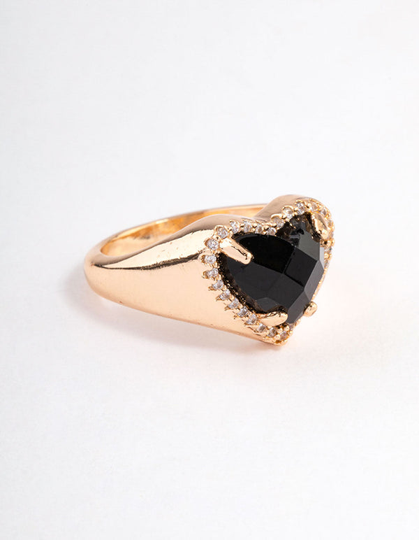 Gold Black Statement Heart Ring