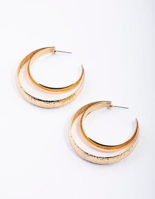 Gold Double Textured Hoop Earrings