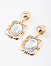 Gold Framed Square Crystal Drop Earrings - link has visual effect only