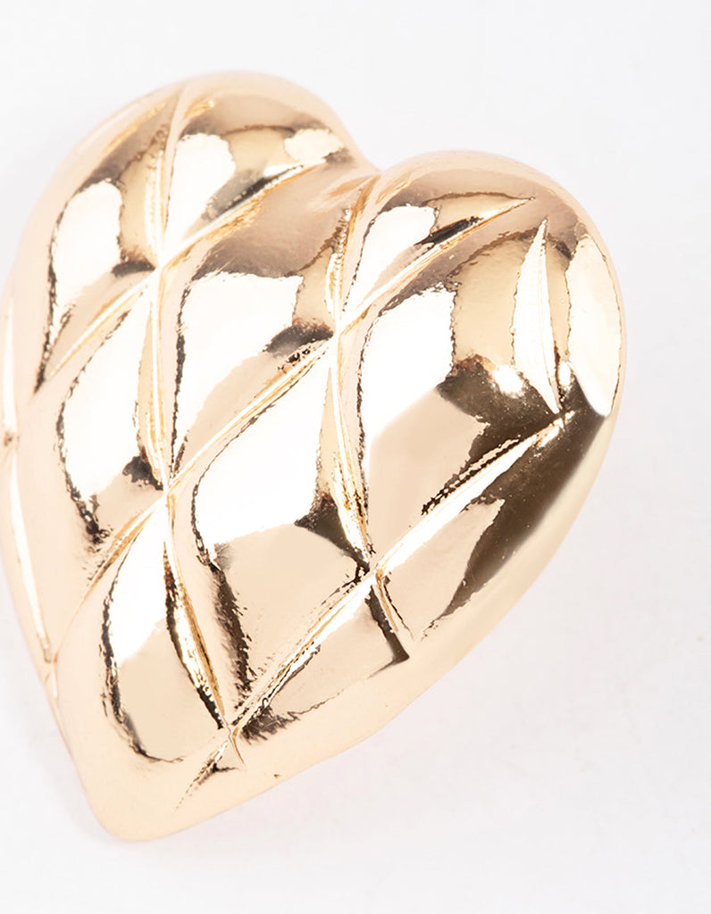 Gold Quilted Heart Stud Earrings
