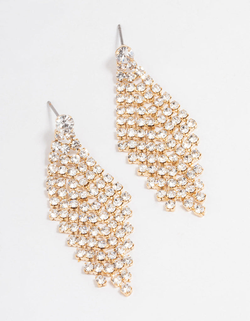 Gold Tier Diamante Drop Earrings