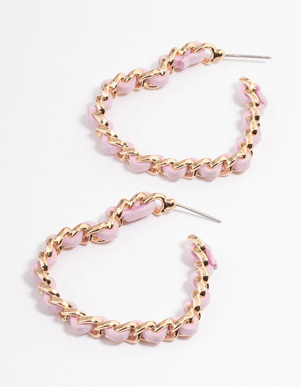 Gold & Pearl Suede Heart Hoop Earrings