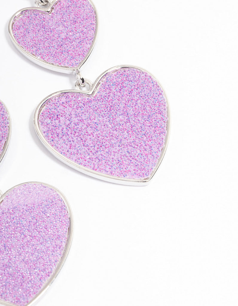 Rhodium Pink Heart Statement Earrings