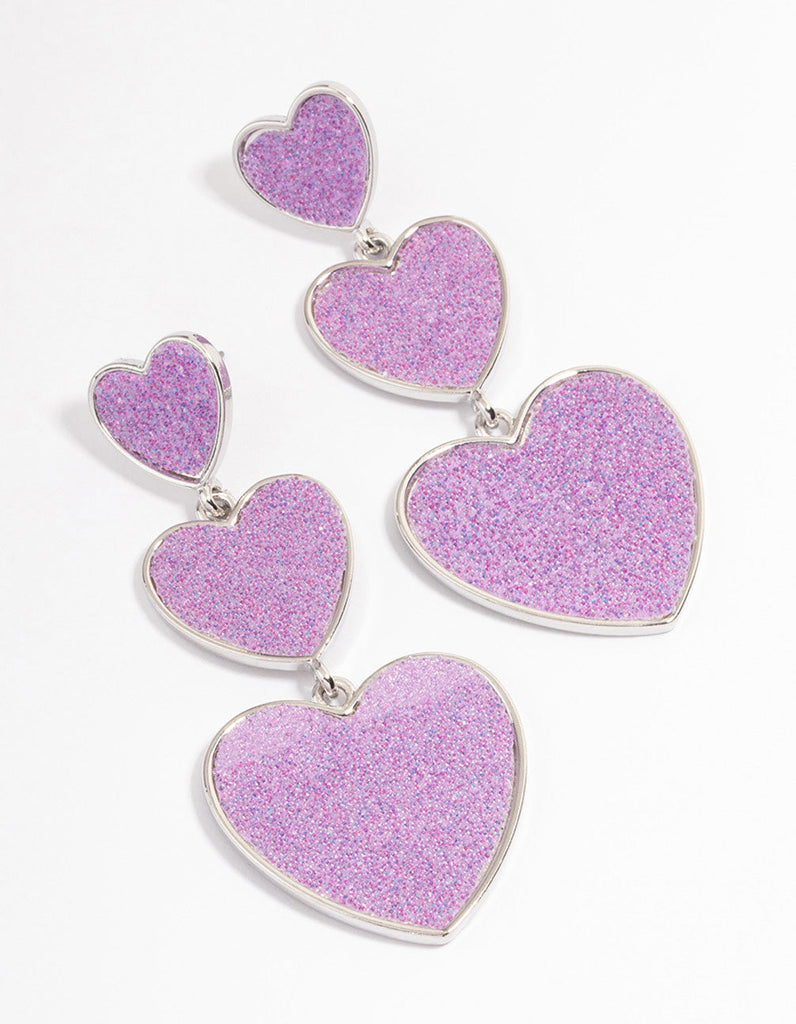 Rhodium Pink Heart Statement Earrings