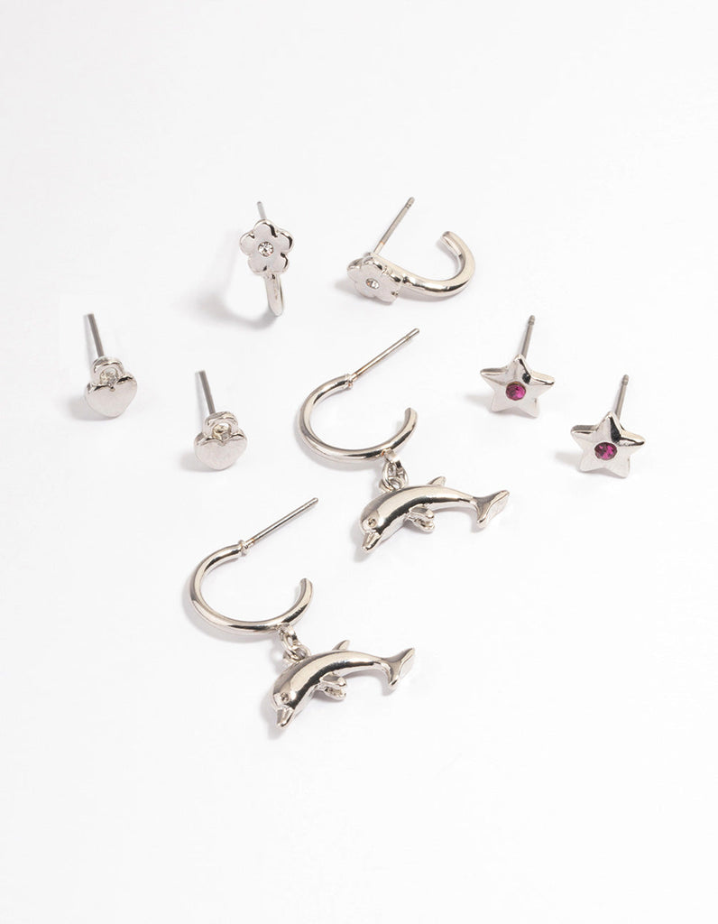 Rhodium Dolphin Stacker Earrings
