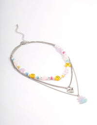 Rhodium Layered Smiley Gummy Necklace - link has visual effect only