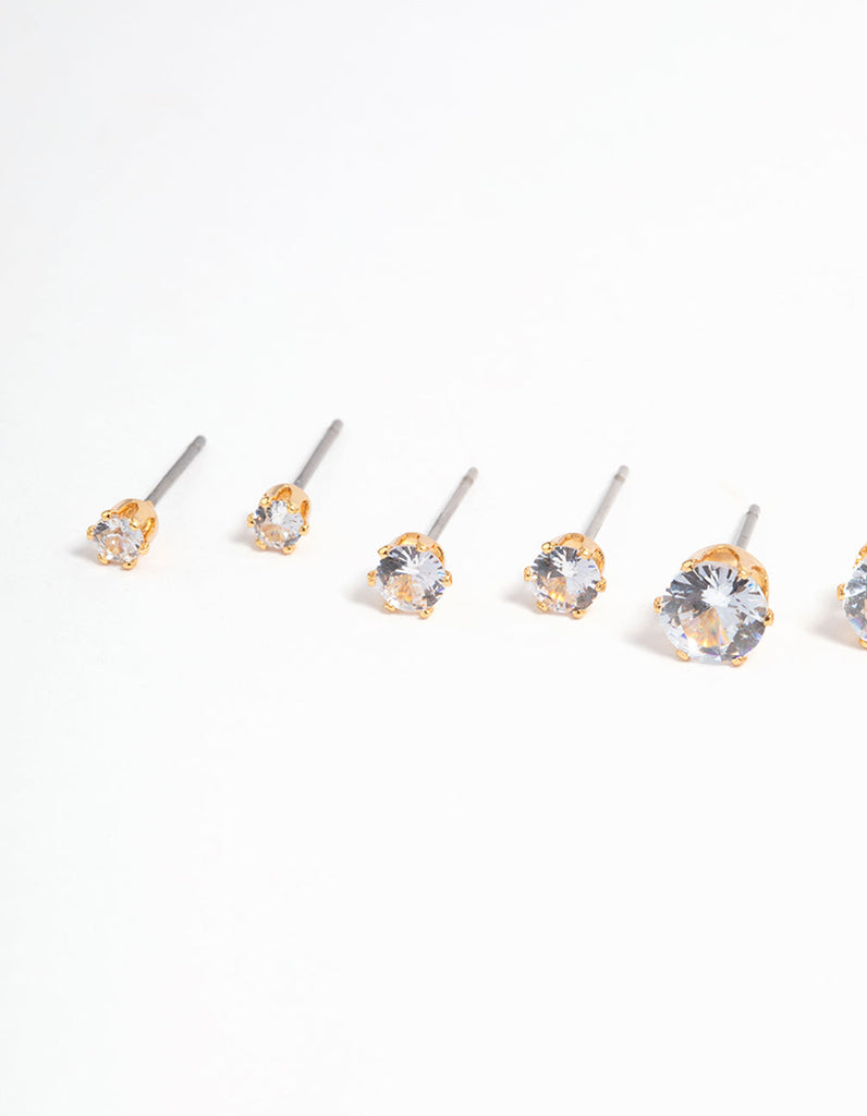 Gold Plated Cubic Zirconia Ascending Earrings 8-Pack