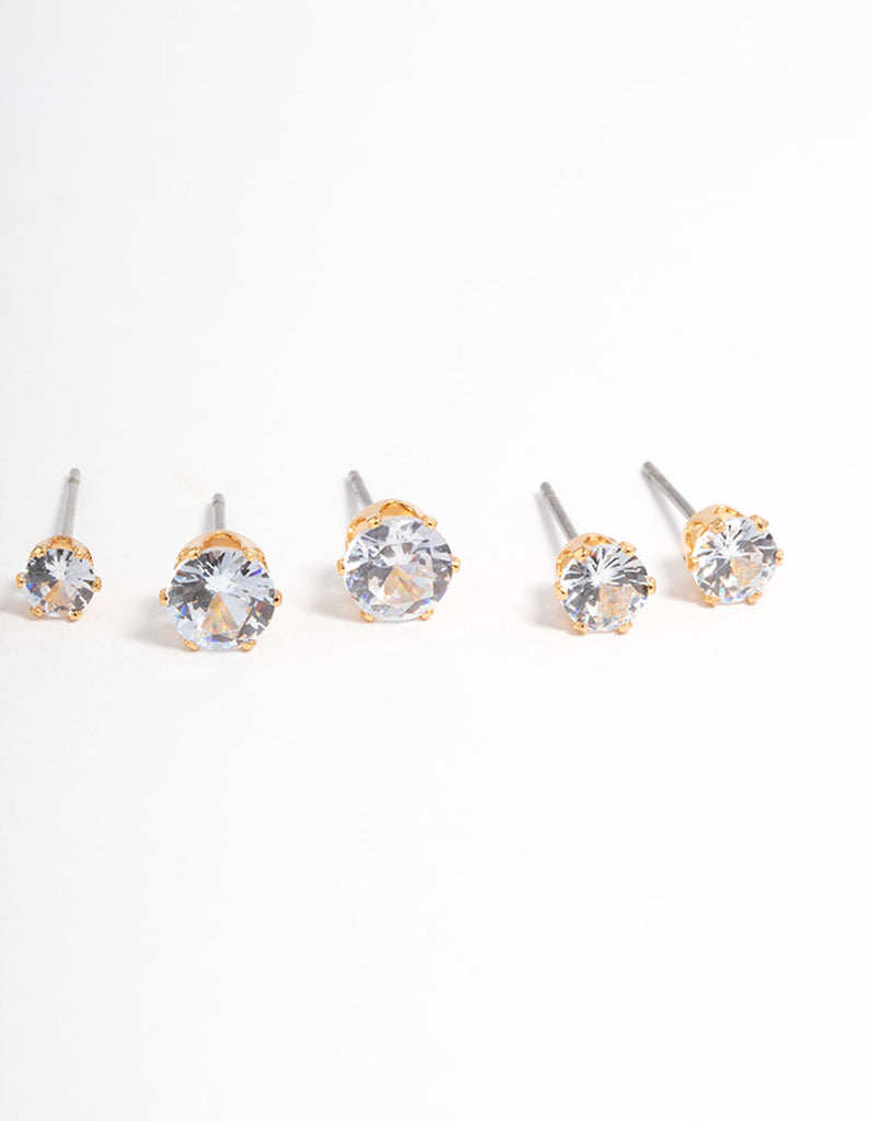 Gold Plated Cubic Zirconia Ascending Earrings 8-Pack