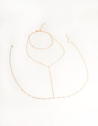 Gold Dainty Pearl Body Chain - link has visual effect only