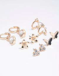 Gold Diamante Flower Butterfly Earrings 5-Pack - link has visual effect only