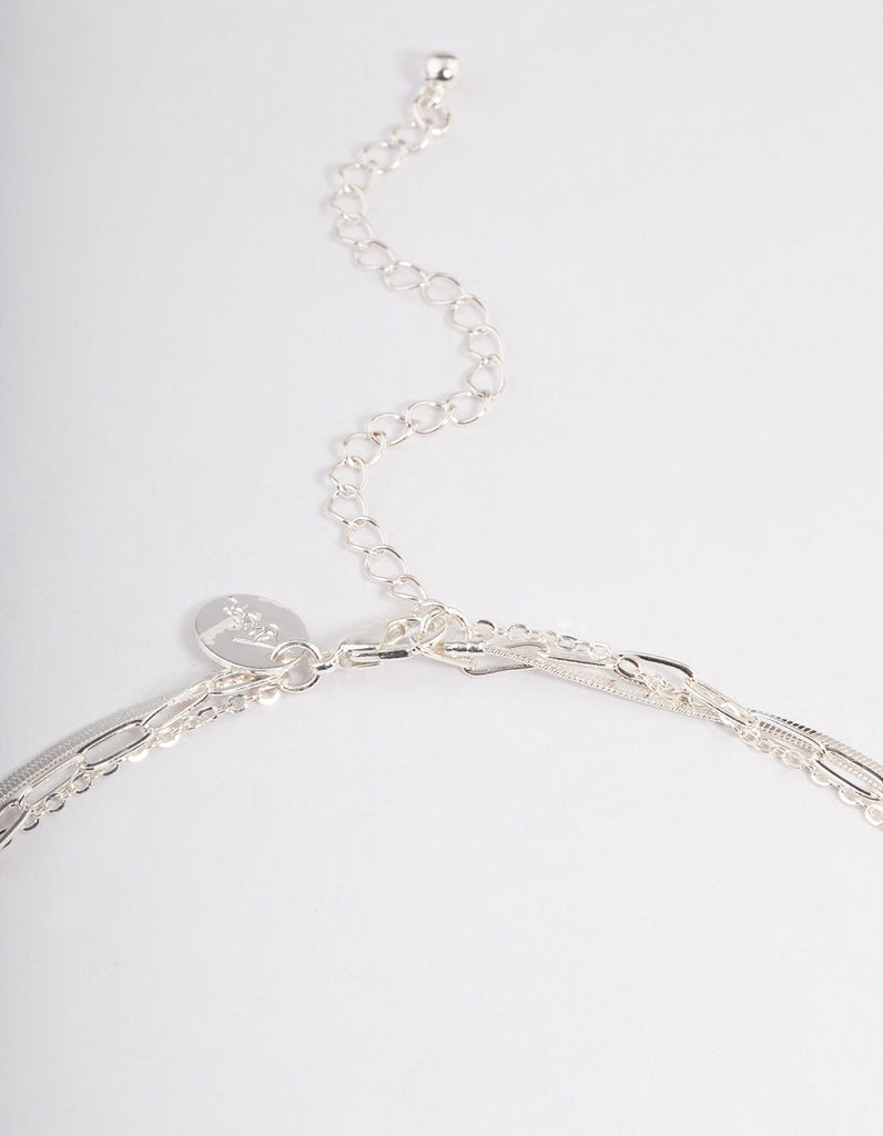 Silver Plated Square Cubic Zirconia Drop Chain Necklace