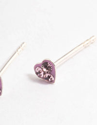 Sterling Silver Pink Pave Heart Stud Earrings - link has visual effect only