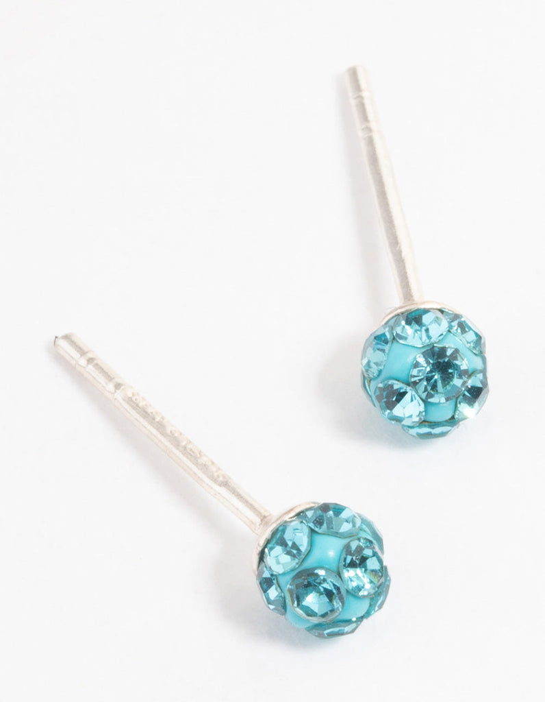 Sterling Silver Blue Pave Ball Stud Earrings