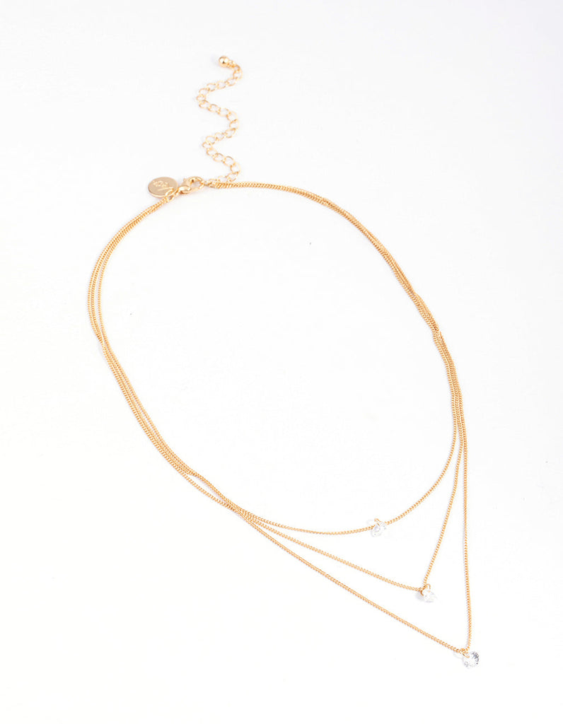 Gold Classic Diamante Layered Necklace