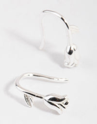 Sterling Silver Rose Drop Hoop Earrings - link has visual effect only