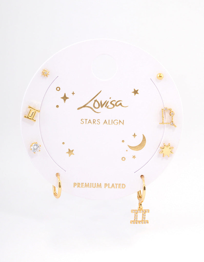 Gold Plated Gemini Star Sign Ear Stackers