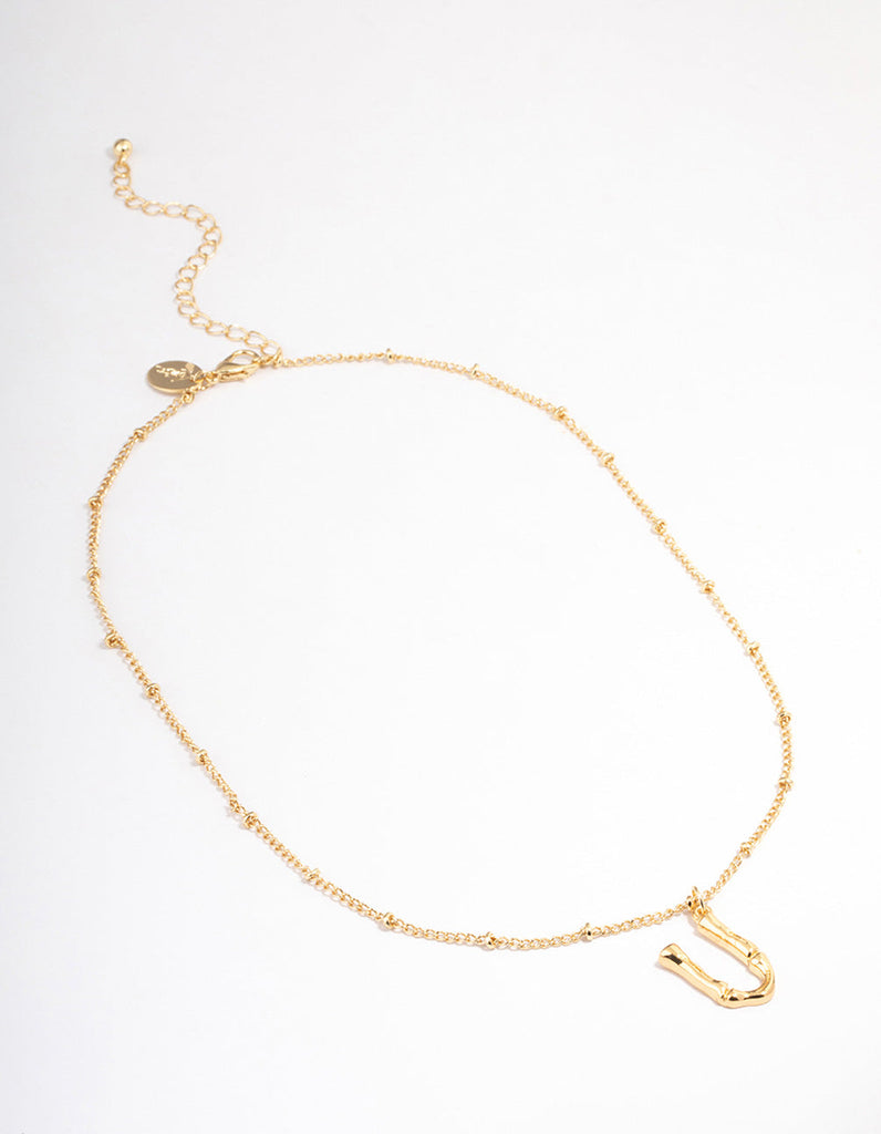 Letter 'U' Gold Plated Bamboo Initial Necklace