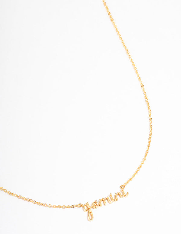 Gold Plated Gemini Script Pendant Necklace