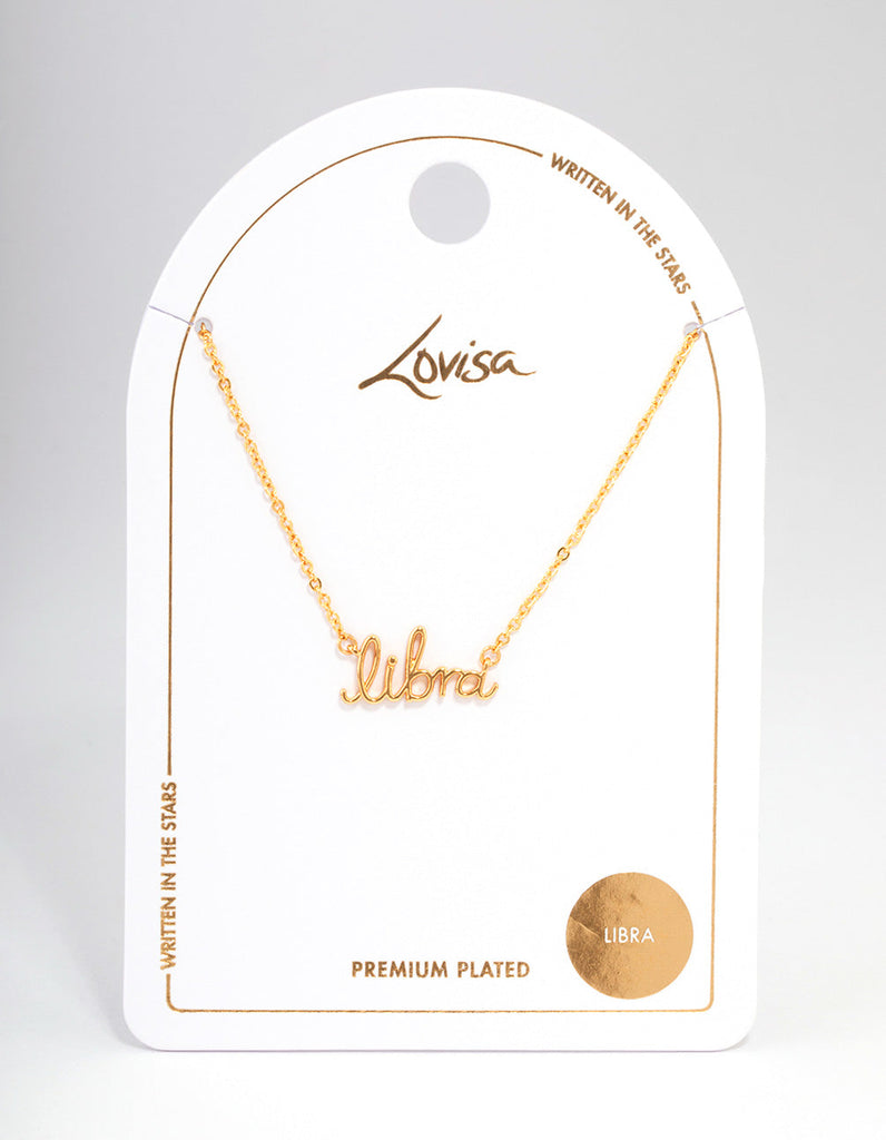 Gold Plated Libra Script Pendant Necklace