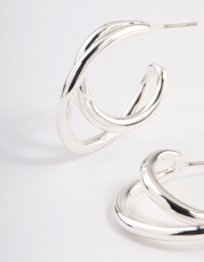 Silver Plated Medium Twisted Hoop Earrings