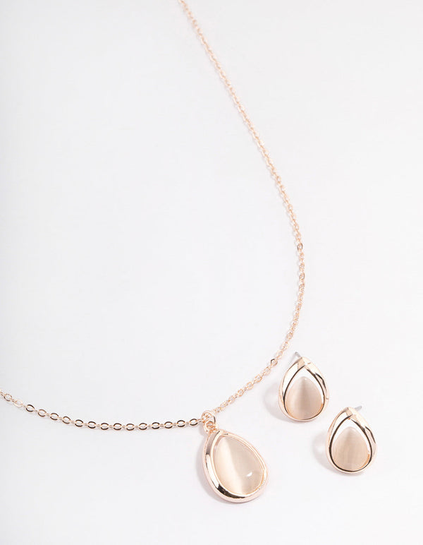 Rose Gold Cateye Pear Jewellery Set