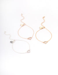 Mixed Metal Diamante Open Heart Bracelet Pack - link has visual effect only