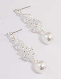 Silver Plated Gradual Cubic Zirconia Pearl Drop Earrings - link has visual effect only