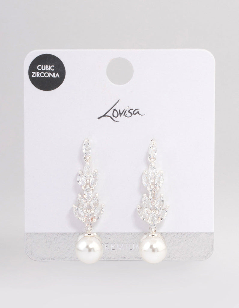 Silver Plated Gradual Cubic Zirconia Pearl Drop Earrings