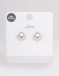 Silver Plated Cubic Zirconia Fan Pearl Stud Earrings - link has visual effect only