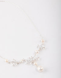 Silver Plated Cubic Zirconia Leaf Freshwater Pearl Y-Necklace - link has visual effect only