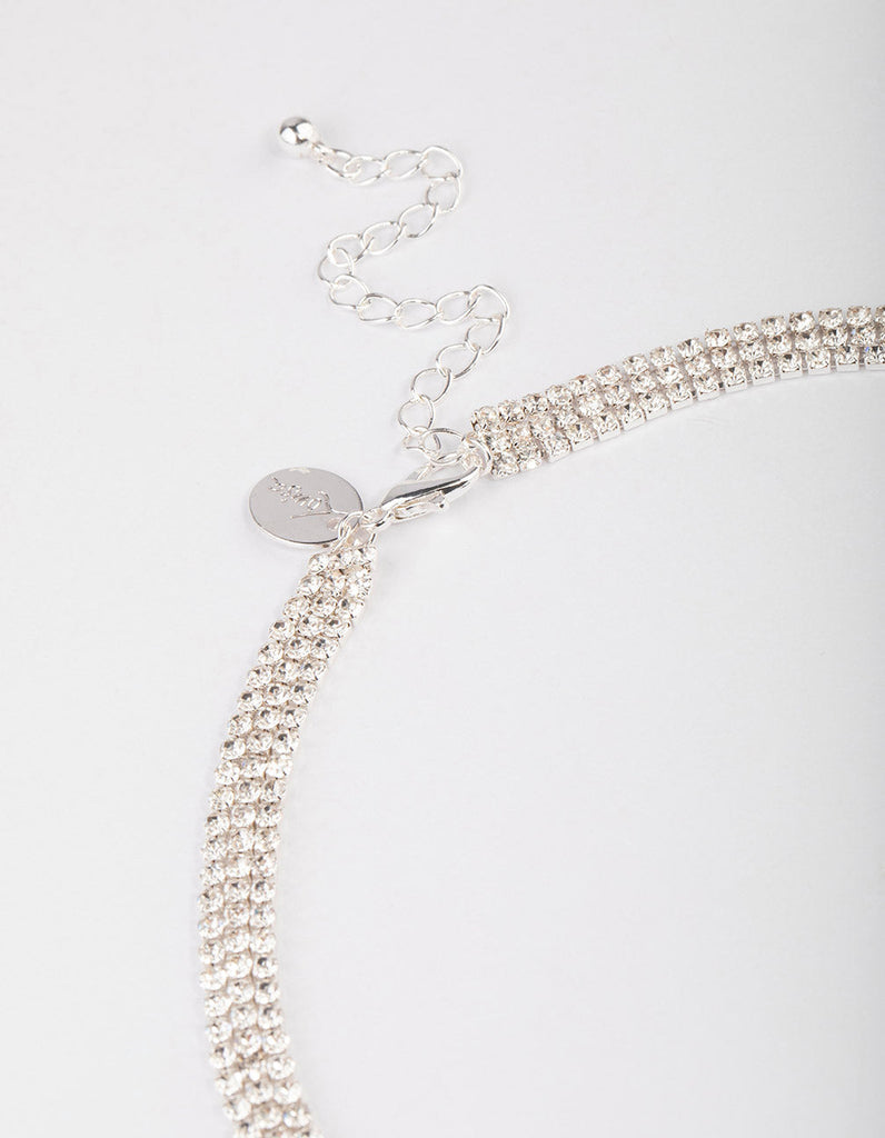 Silver Plated Cubic Zirconia Y-Neck Double Row Necklace