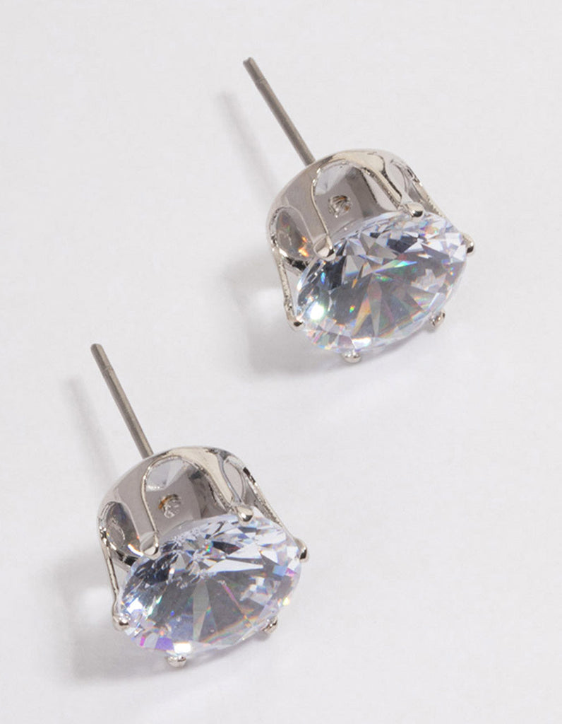 Rhodium Classic Large Diamante Stud Earrings