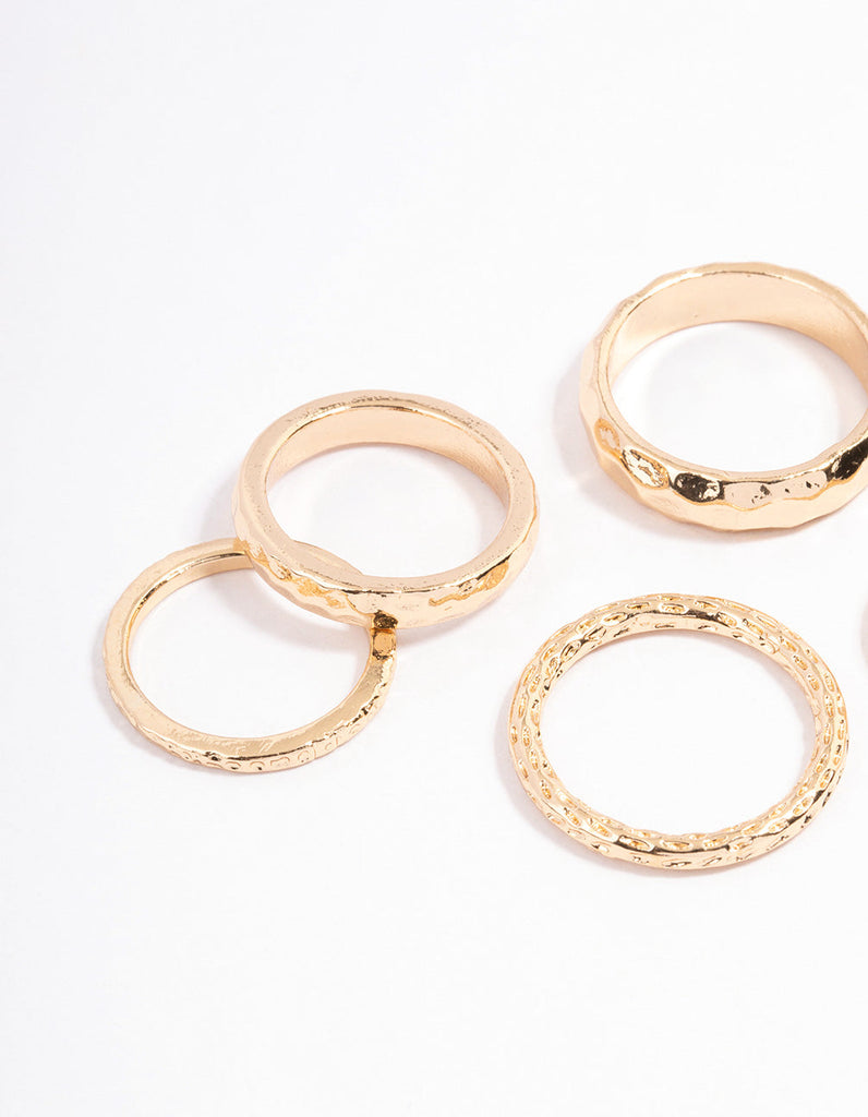 Gold Multi Hammered Ring Pack