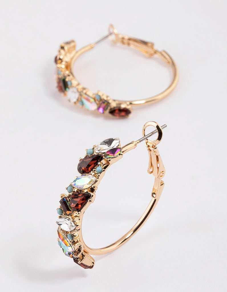 Gold Mini Cluster Diamante Hoop Earrings