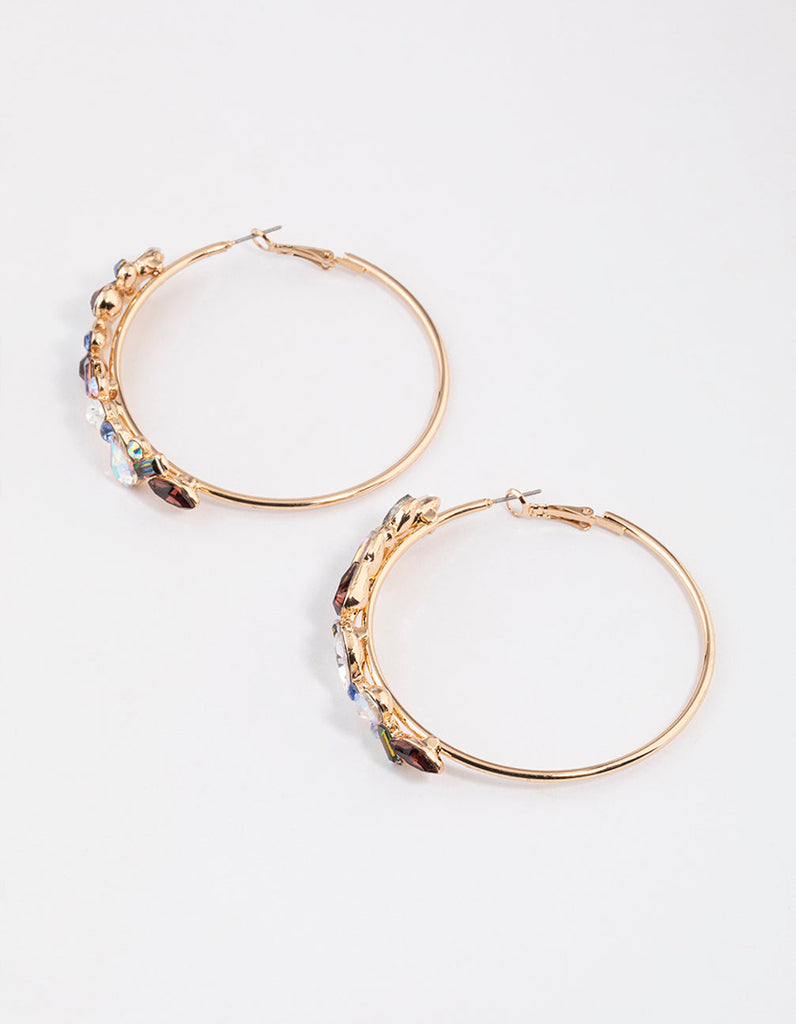 Gold Cluster Diamante Hoop Earrings