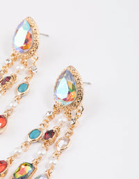 Gold Diamante Mixed Jewels Triple Drop Earrings - link has visual effect only