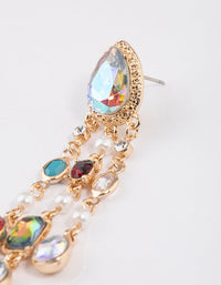 Gold Diamante Mixed Jewels Triple Drop Earrings - link has visual effect only