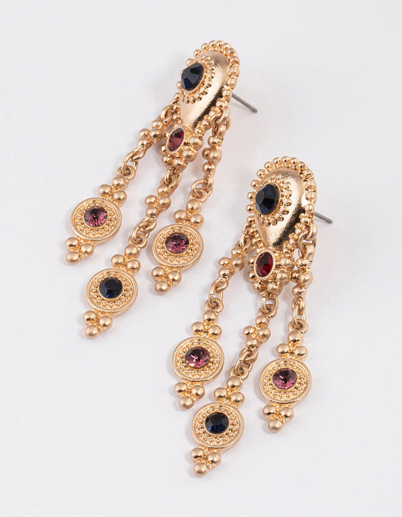 Worn Gold Vintage Boho Charm Drop Earrings