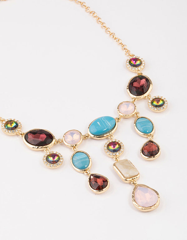 Gold Large Jewel Pendant Necklace