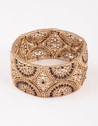 Antique Gold Filigree Diamante Mixed Stretch Bracelet - link has visual effect only
