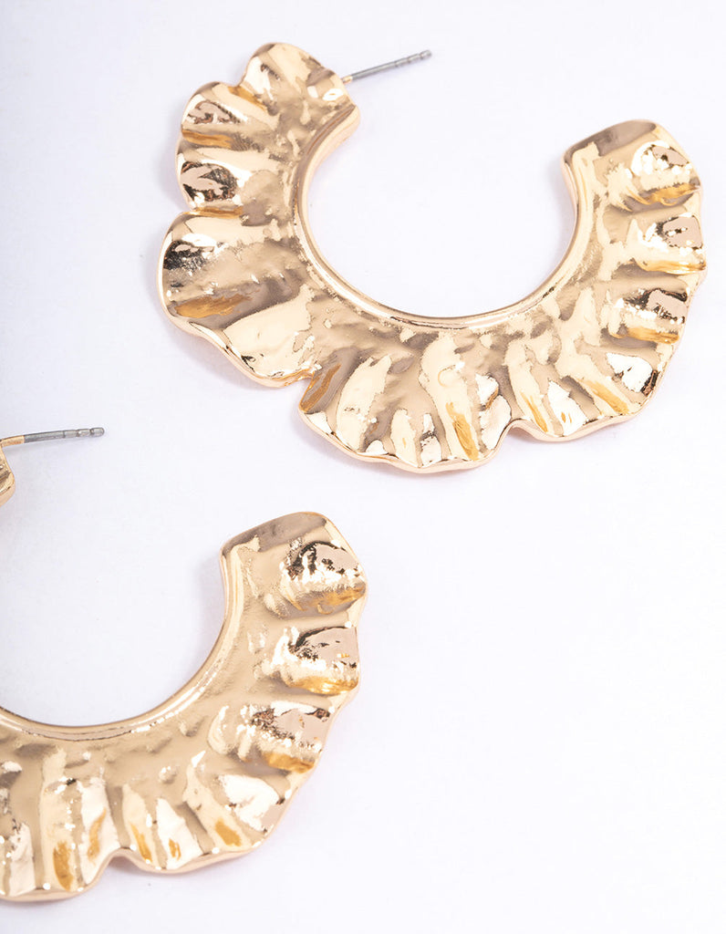 Gold Molten Organic Flower Hoop Earrings