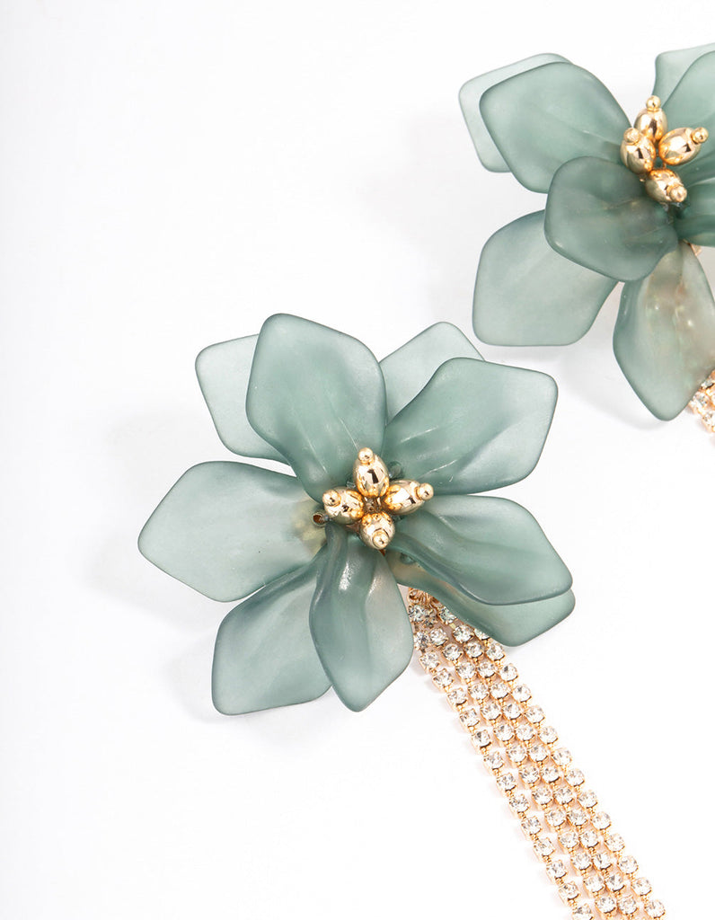 Gold Big Flower Cupchain Drop Earrings