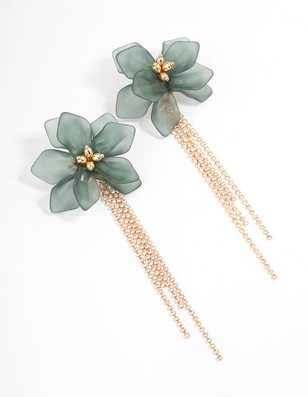 Gold Big Flower Cupchain Drop Earrings
