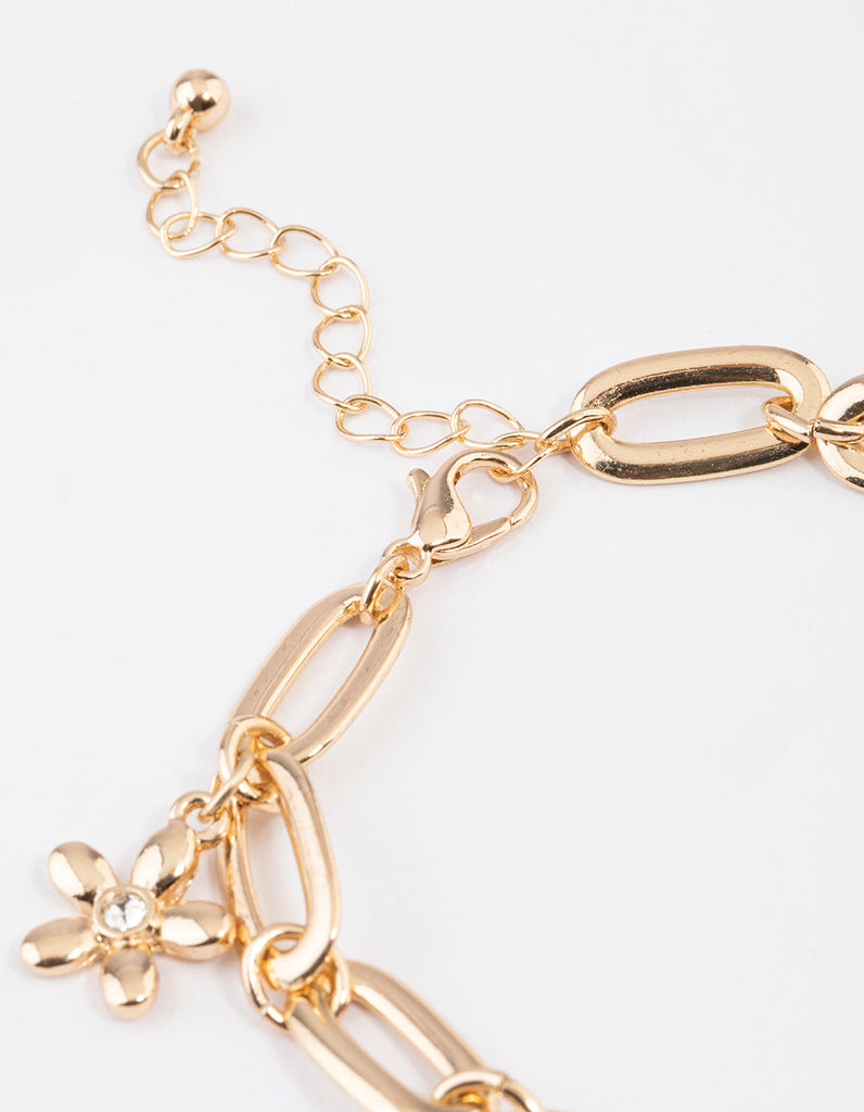 Gold Mixed Leaf Chain Bracelet
