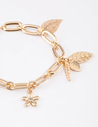 Gold Mixed Leaf Chain Bracelet - link has visual effect only