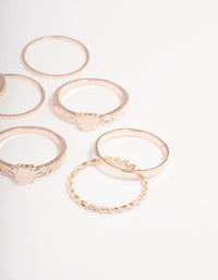 Rose Gold Rose Quartz Textured Ring Stack - link has visual effect only