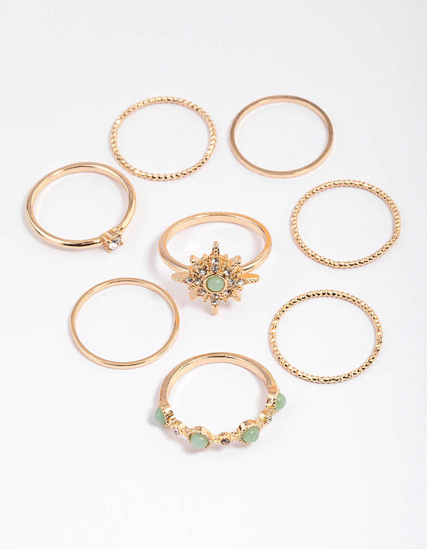 Gold Green Aventurine Star Stacker Rings