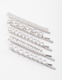 Rhodium Cubic Zirconia Mixed Stone Hair Clips 4-Pack - link has visual effect only